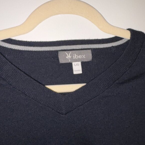 Ibex Merino Wool V Neck Sweater Merino Wool Size L Navy Blue - Picture 2 of 11